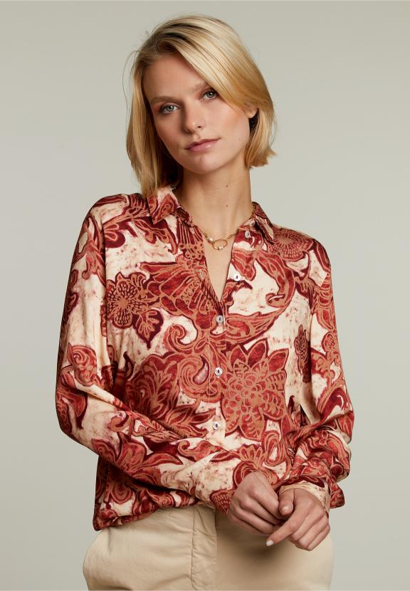 Rood/Beige Fantasieblouse