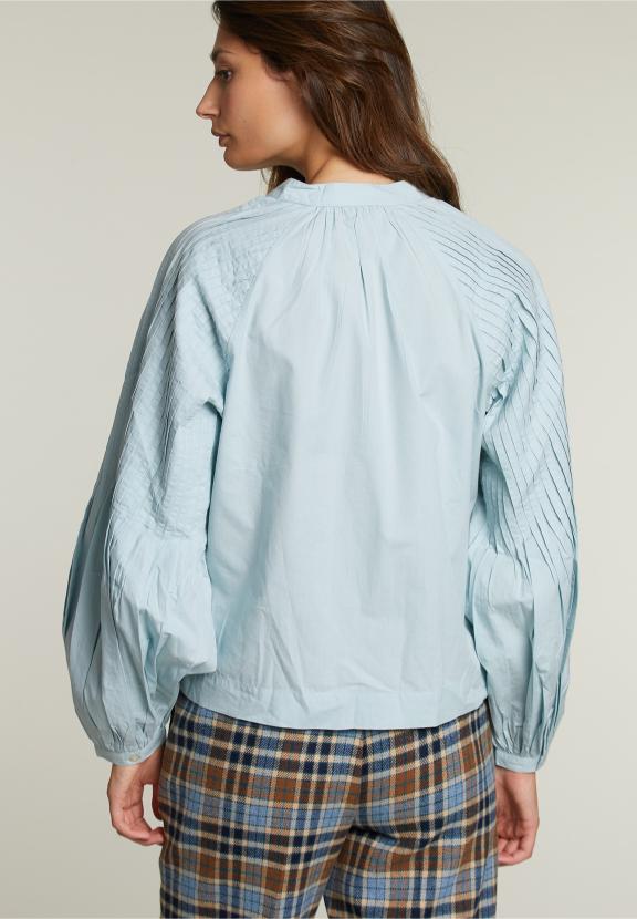 Blauwe Blouse Ballonmouwen