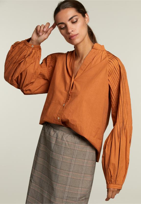 Blouse Marron à Manches Ballon - Orange