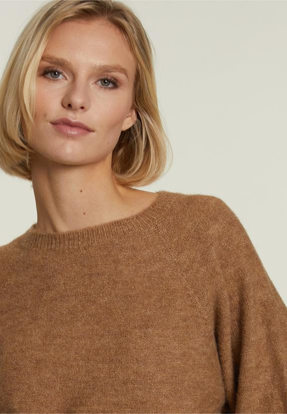 Beige Uni Trui Korte Mouwen - Bruin