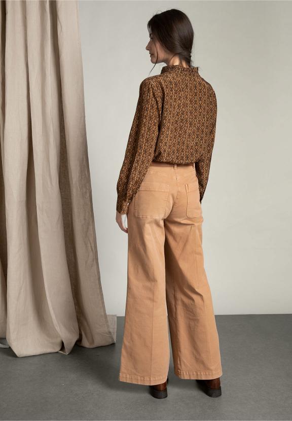 Pantalon Large en Coton Beige - Marron