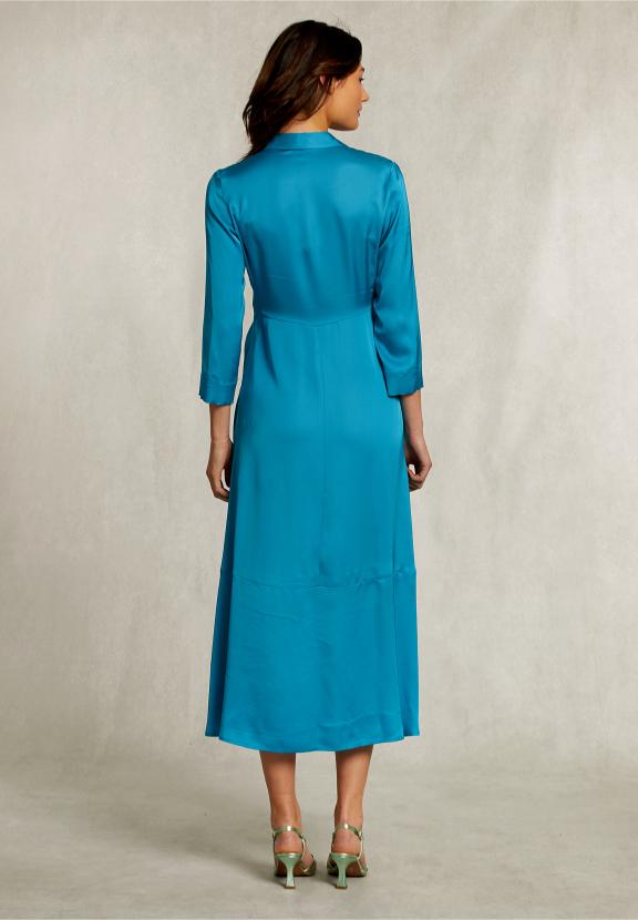 Petrol V-Neck Dress 3/4 Sleeves - Bleu