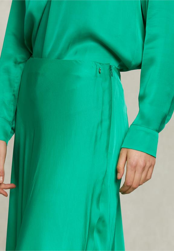 Green Satin Flared Skirt - Groen