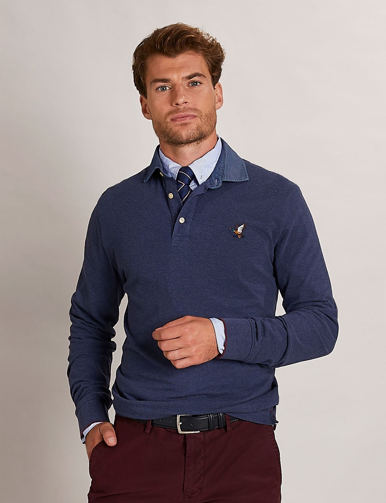 Homme Polo En Coton Sur Mesure De Couleur Bleue