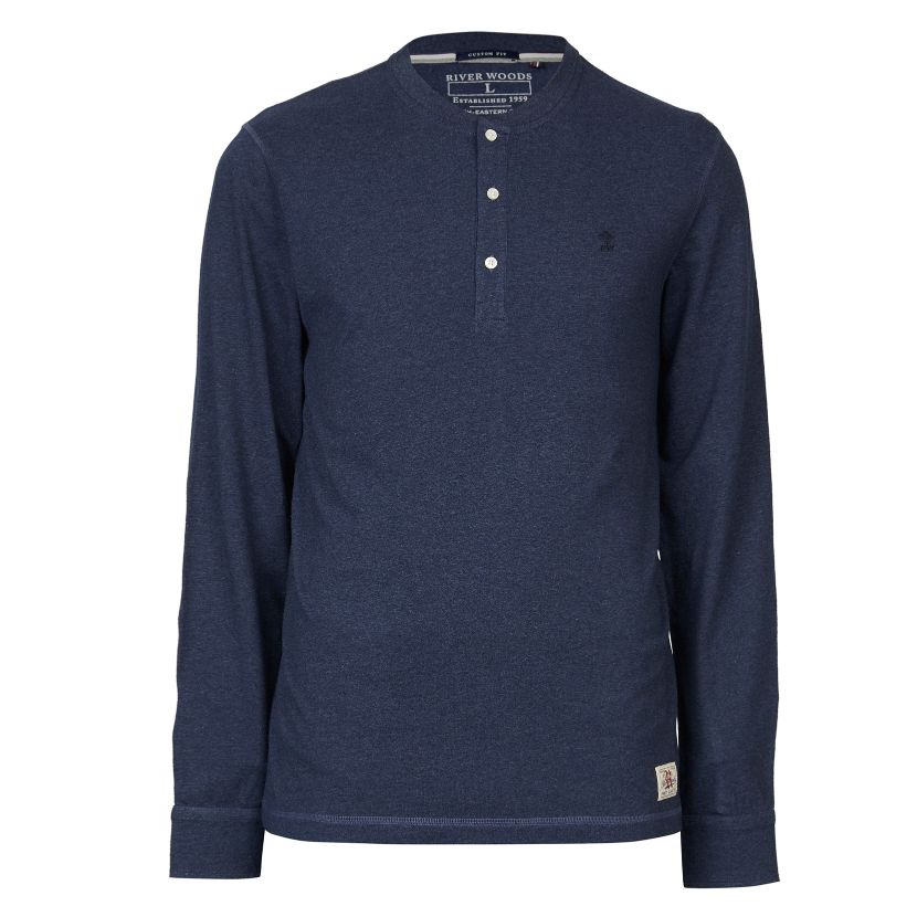 Man Denim Blauwe Henley T-shirt