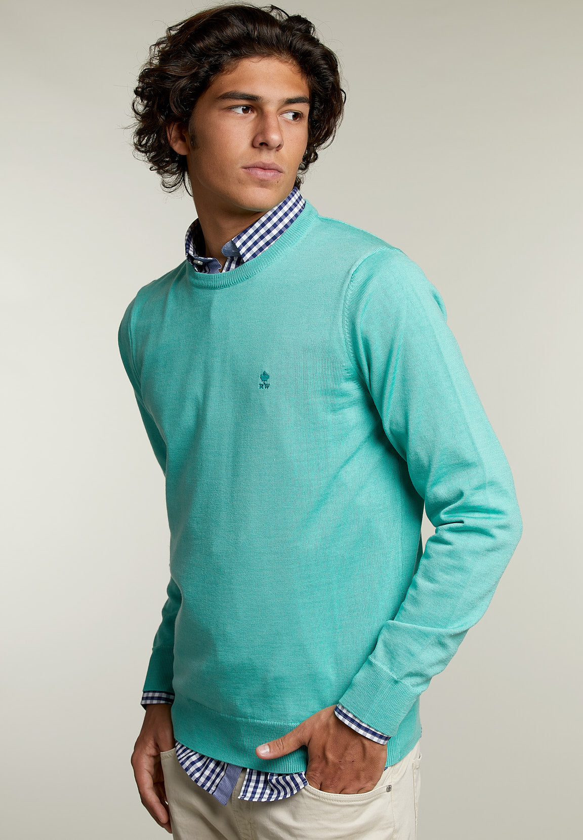 Basic Merino Crew Neck Pullover Margarita Mix - Green