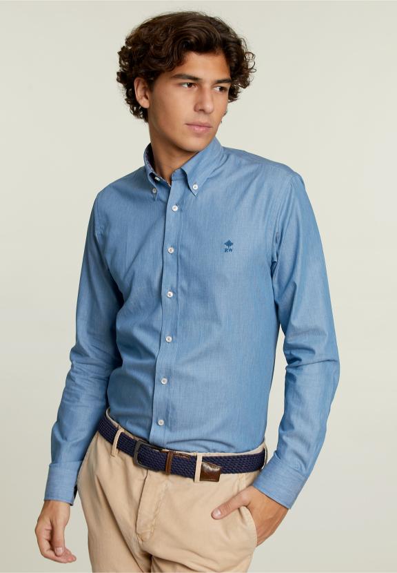 Chemise Unie Sur Mesure Bleue