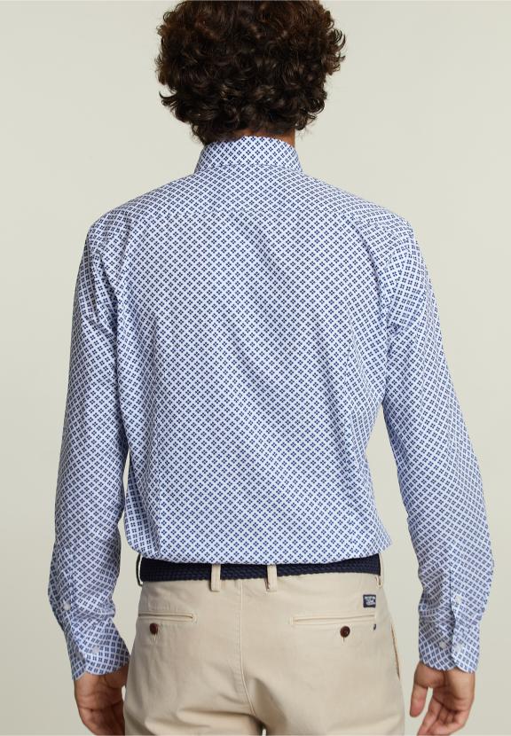 Chemise Ajustée à Pois Multi - Bleu