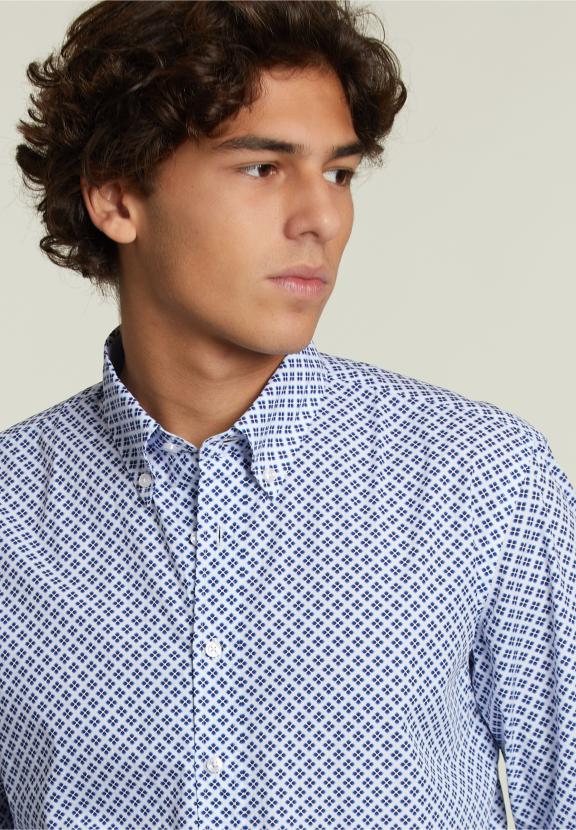 Chemise Ajustée à Pois Multi - Bleu