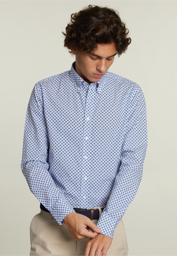 Chemise Ajustée à Pois Multi - Bleu