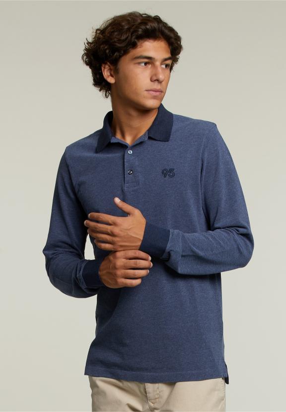 Polo en Coton Sur Mesure Mélange Denim - Bleu