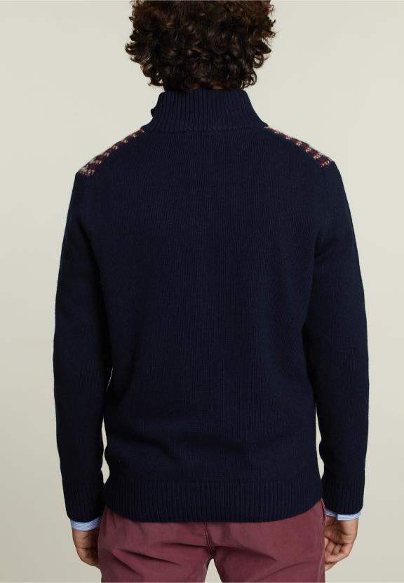 Slim Fit Wollen Trui Navy/Montrose - Blauw