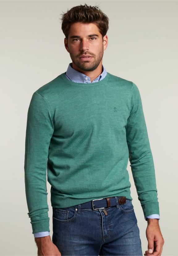 Op Maat Gemaakte Merino Trui Met Ronde Hals Scotch Mix - Groen