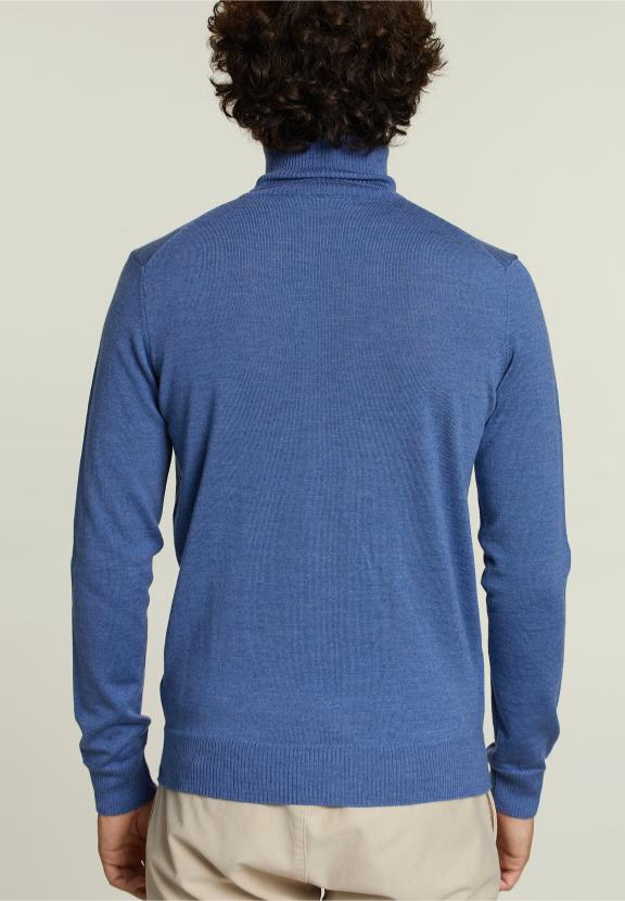 Slim Fit Merino Coltrui Licht Stadsblauw Gemêleerd