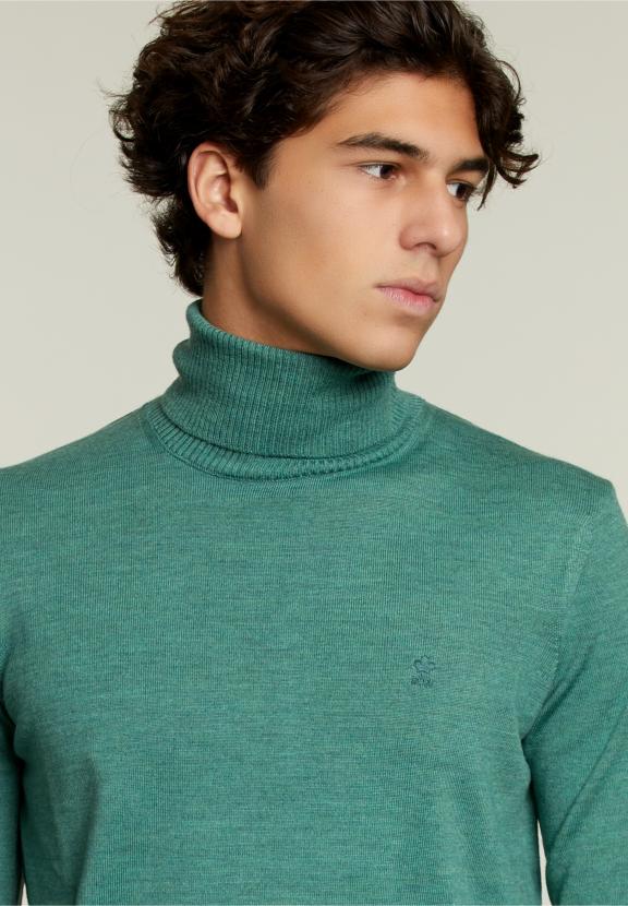 Slim Fit Merino Coltrui Scotch Mix - Groen