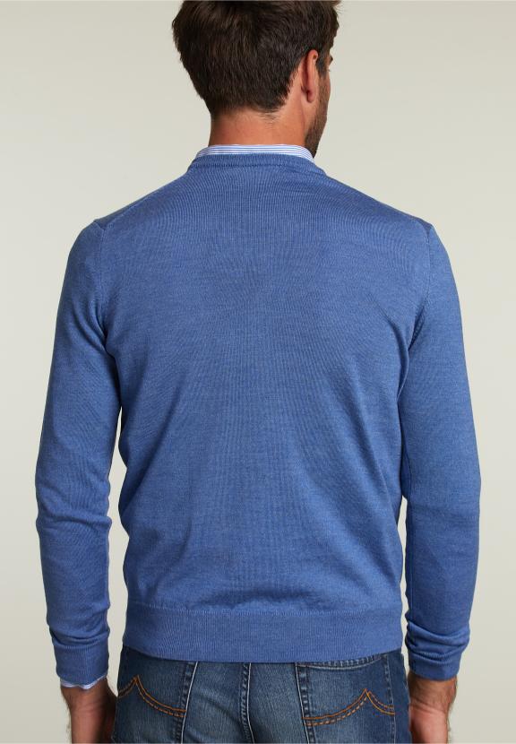 Op Maat Gemaakte Merino V-Hals Trui Stad Blauw Mix