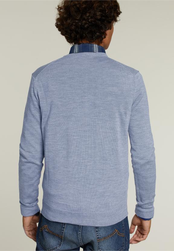 Op Maat Gemaakte Merino V-Hals Trui Sky Mix - Blauw