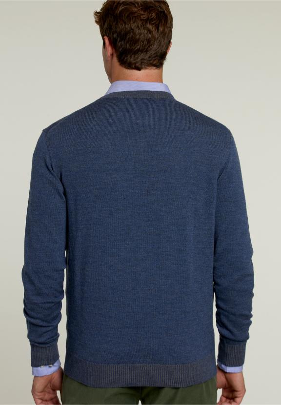 Op Maat Gemaakte Merino Trui Denim Mix - Blauw