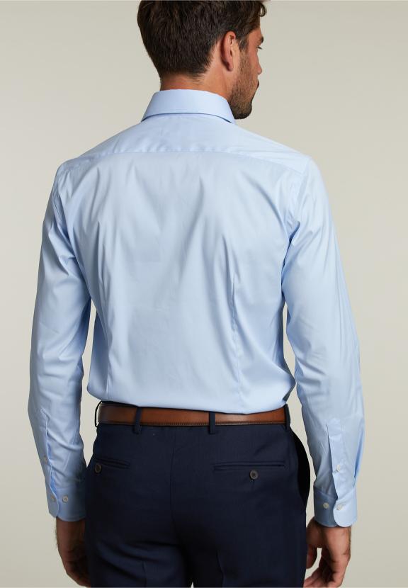 Slim Fit Effen Shirt Blauw