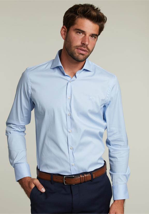 Chemise Ajustée Unie Bleue