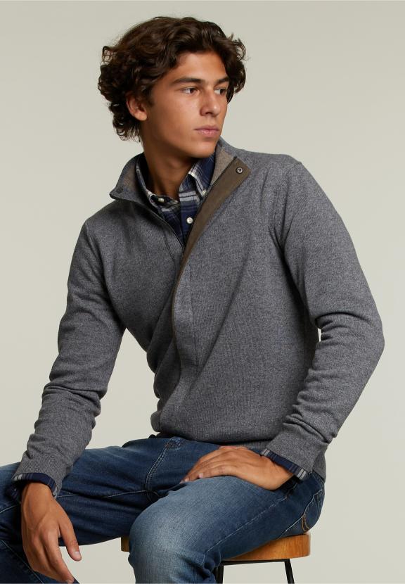 Pull à col montant ajusté Oxford Mix - Gris