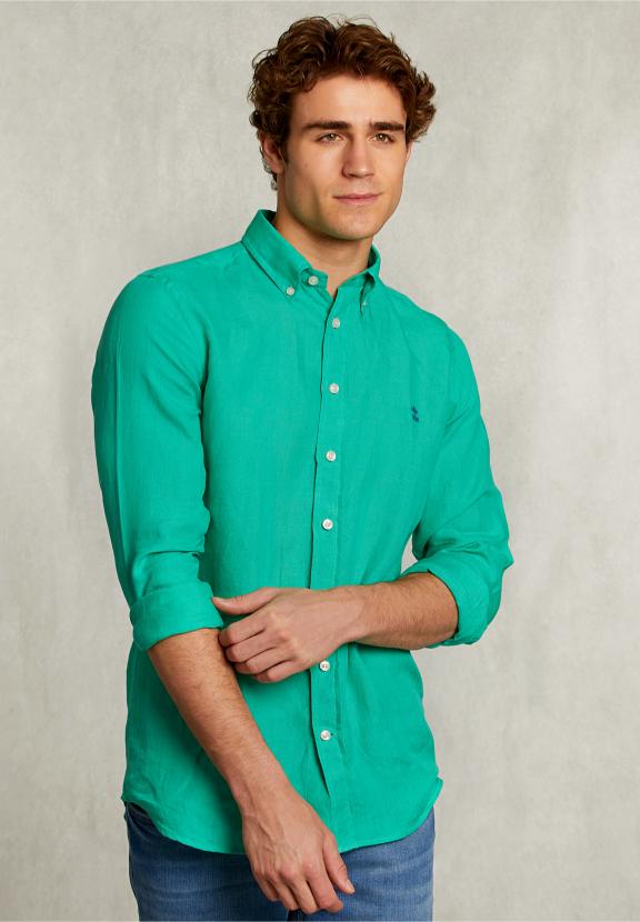 Custom Fit Linen Shirt Ginfizz - Groen