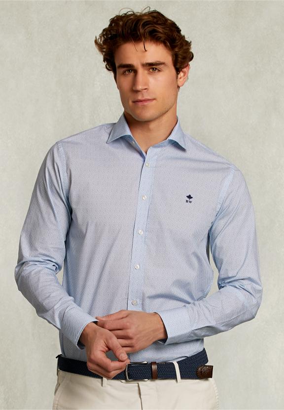 Custom Fit Dotted Shirt Blue/Green - Blanc