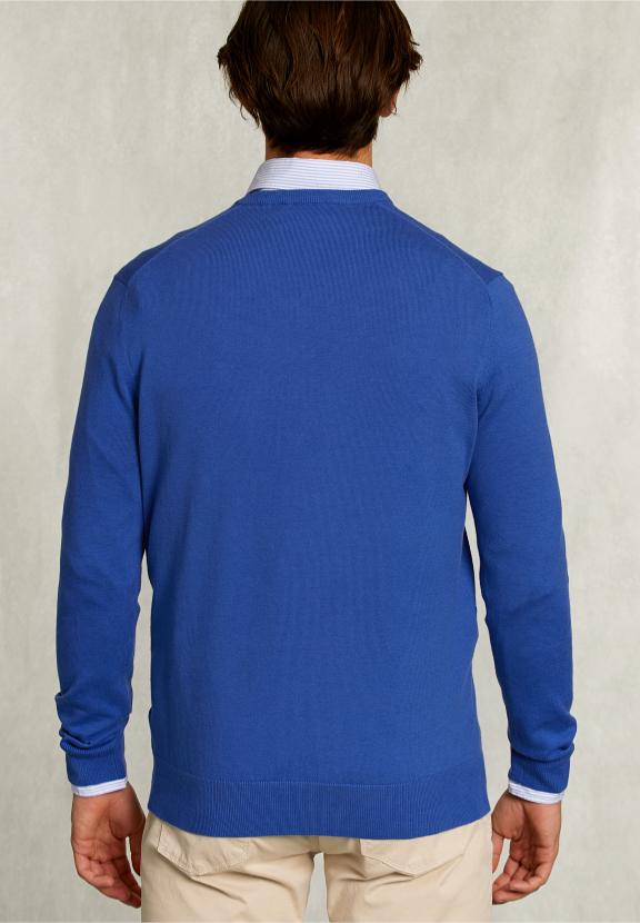 Normal Fit Basic Cotton V-Neck Pullover Delta - Bleu