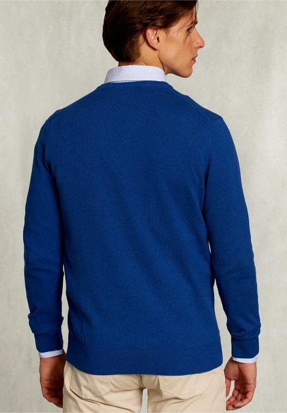 Normal Fit Basic Cotton V-Neck Pullover Nile Mix - Bleu