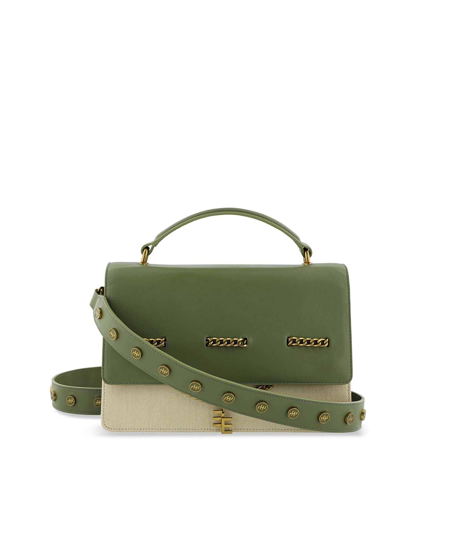 Solange Square Box Khaki Green & Canvas Bag