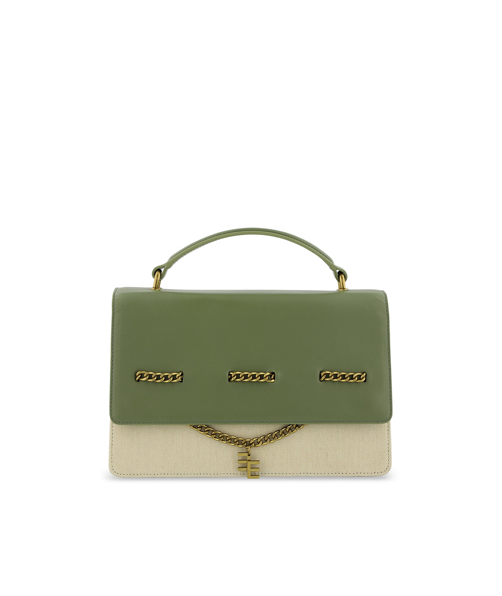 Solange Square Box Khaki Green & Canvas Bag