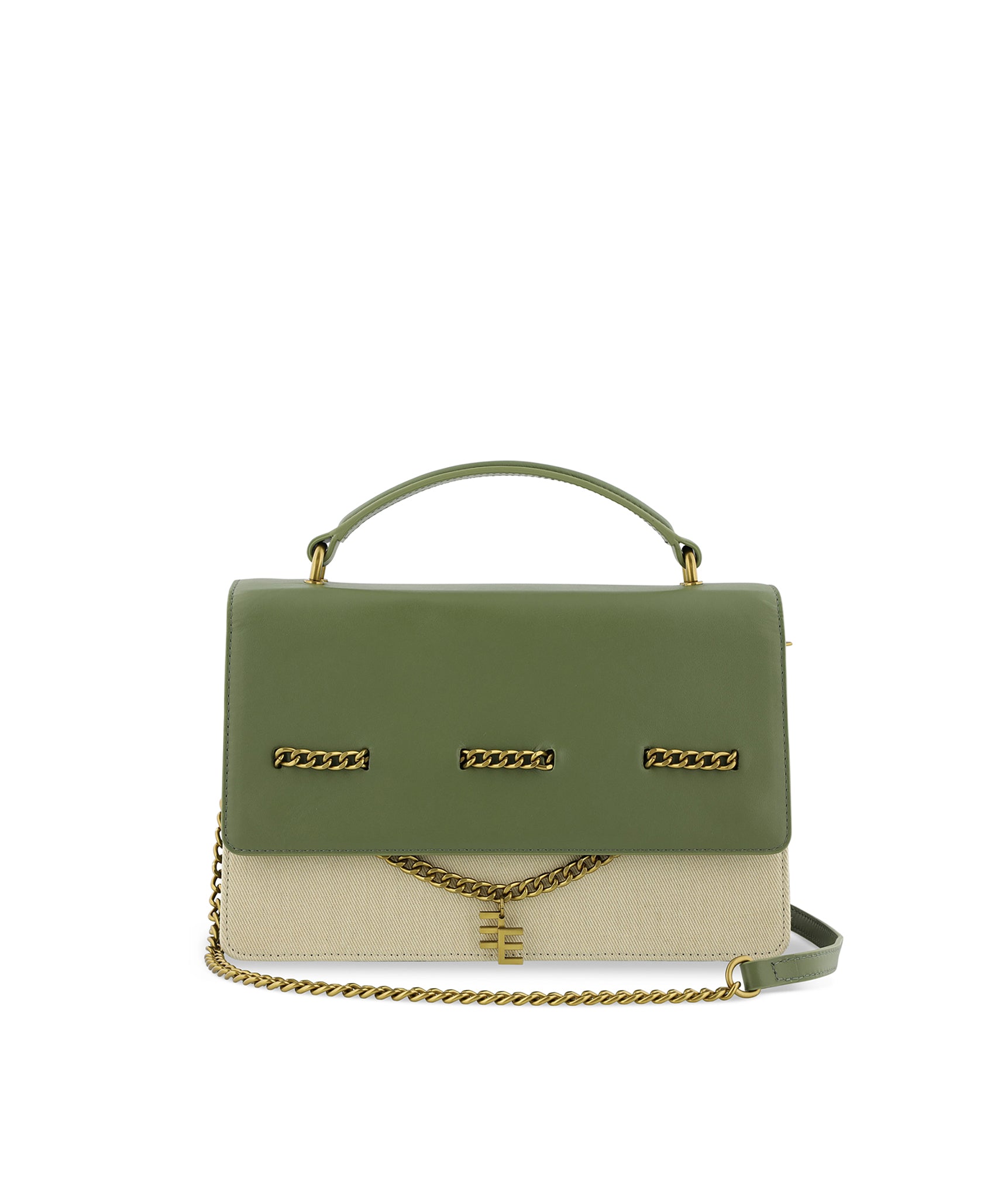 Solange Square Box Khaki Green & Canvas Bag