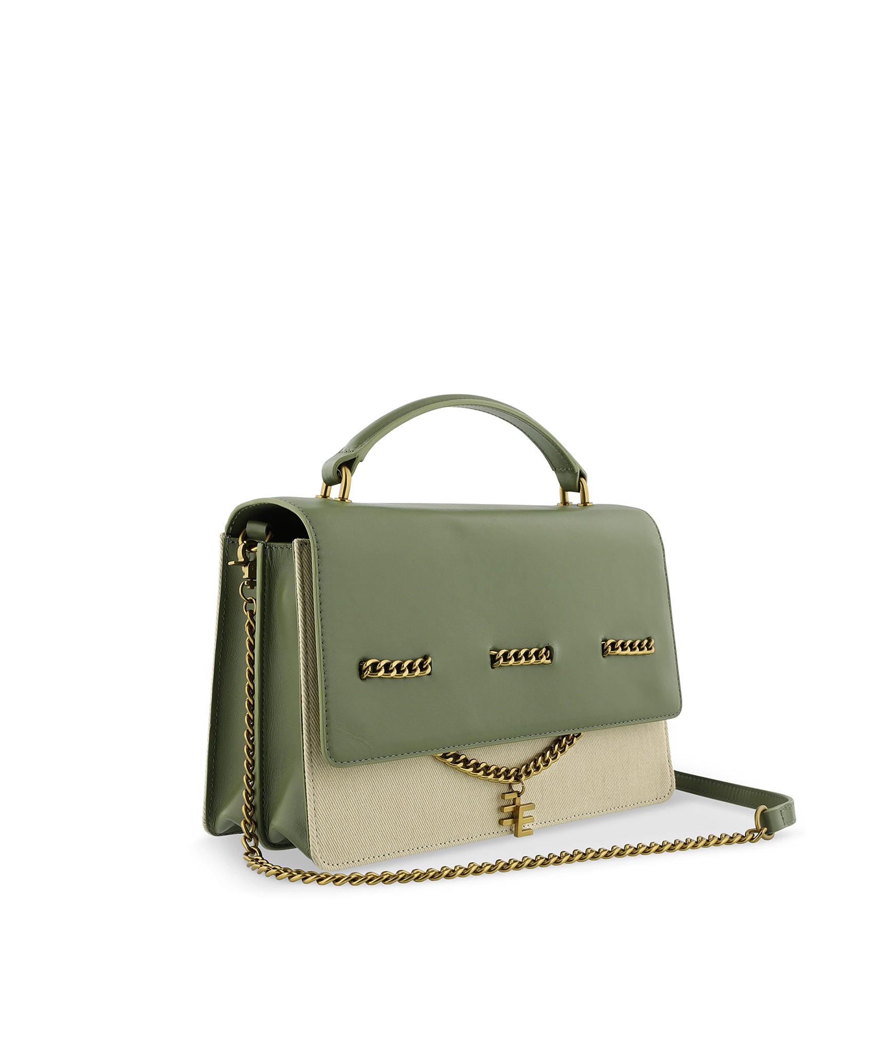 Solange Square Box Khaki Green & Canvas Bag